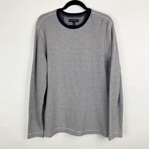 Banana Republic Waffle Knit LS Pullover Shirt Mens L Gray Navy Crew Neck